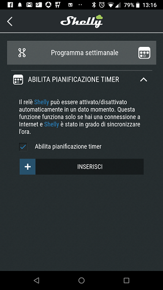 Shelly Cloud programmazione settimanale
