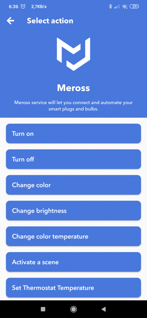 Meross IFTTT action