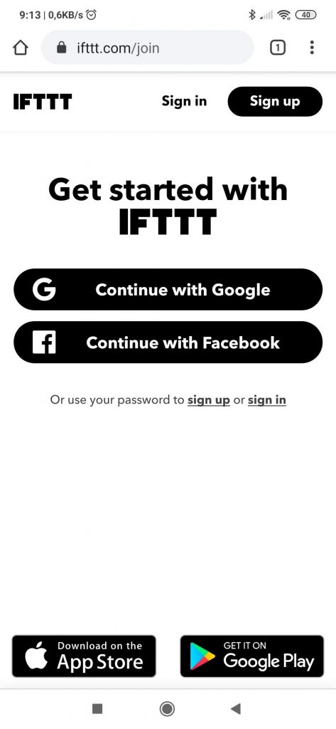 Registrazione ad IFTTT
