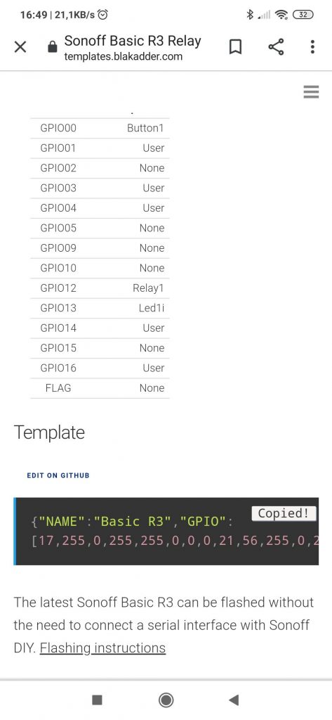 Sonoff Tasmota template
