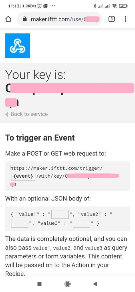 Webhooks in IFTTT:  evento (trigger)