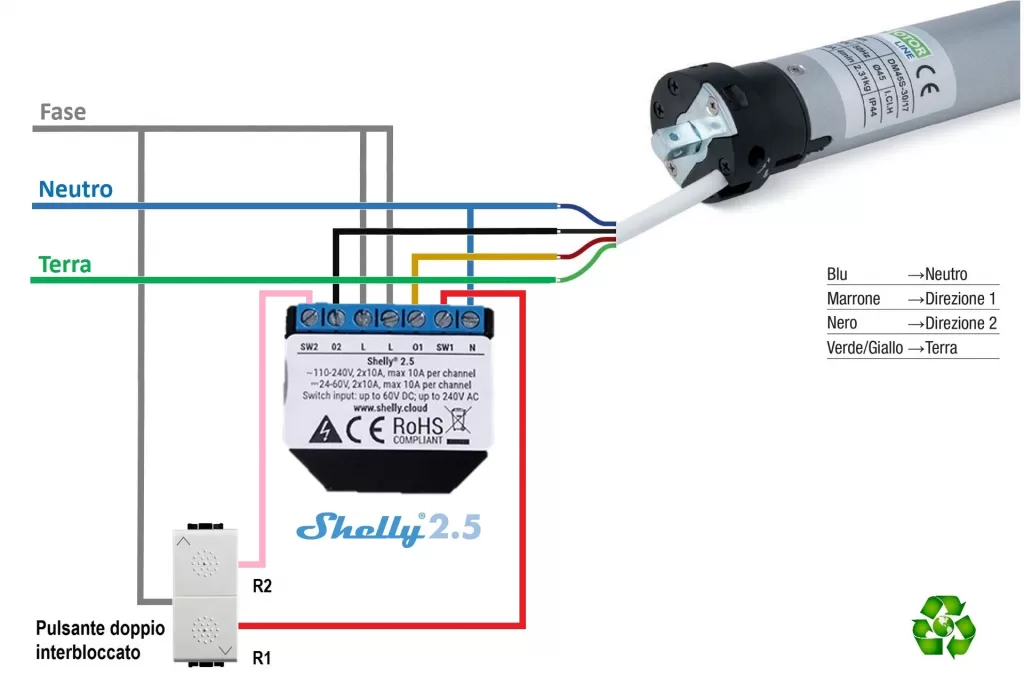 Schema elettrico di collegamento tra Shelly 2.5 tapparelle elettriche