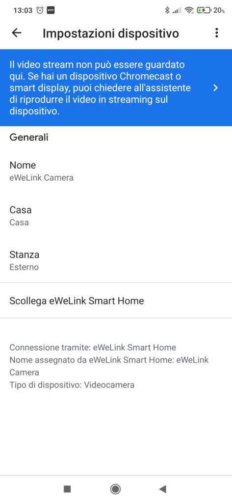 eWeLink Camera su Google Home