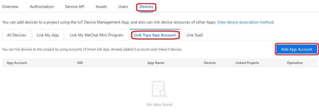 Associazione app con progetto Tuya IoT Cloud platform