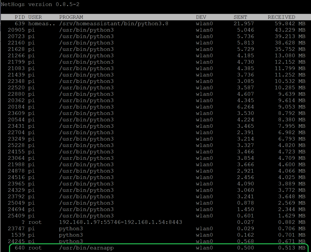 Misurare il traffico di rete per progresso su Raspberry Pi con nethogs