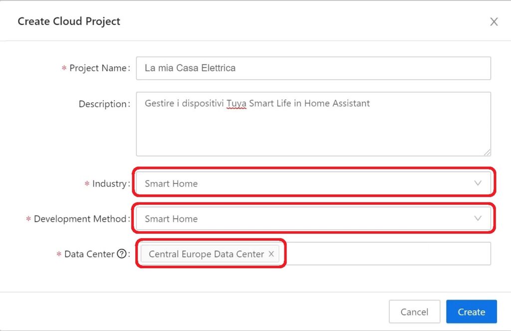 Creazione progetto su piattaforma cloud Tuya IoT