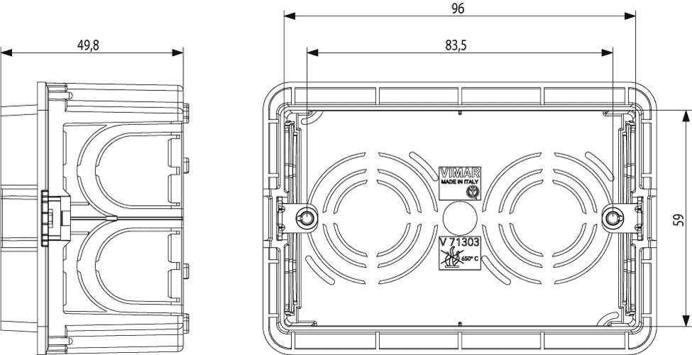 Scatola da incasso 3 moduli 503 dati dimensionali