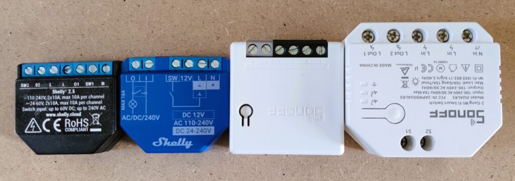 Shelly 2.5 vs Shelly 1 Plus vs Sonoff Mini R2 vs Sonoff Dual R3
