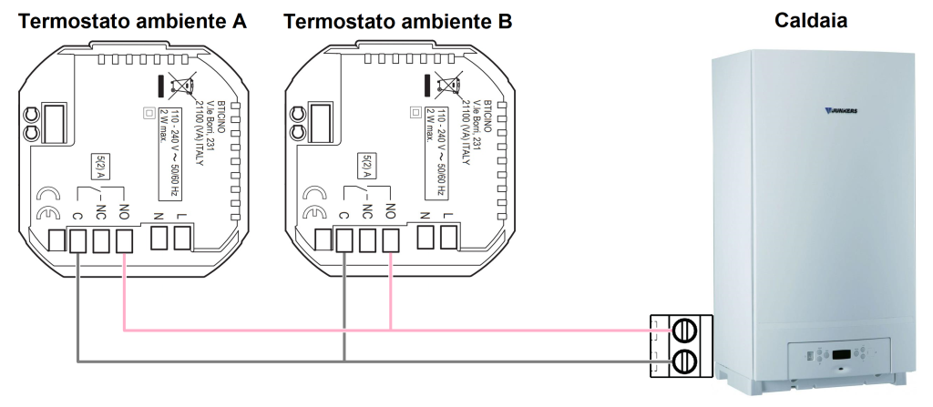Schema per collegare due termostati alla caldaia in parallelo
