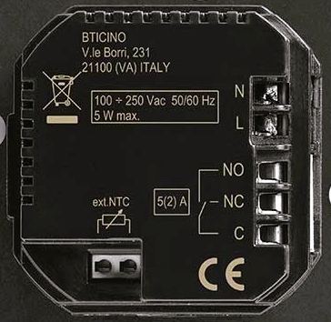 Morsetti NO, NC, COM termostato BTicino Smarther 2